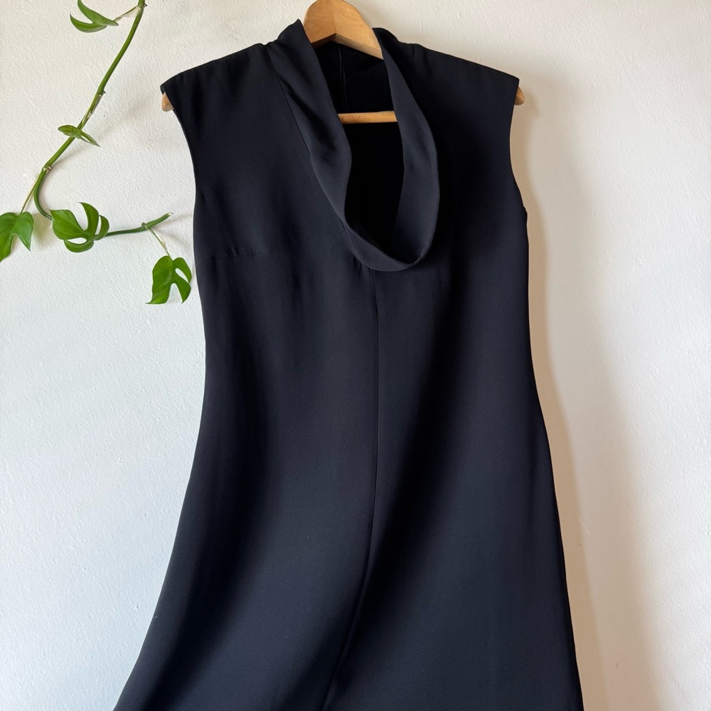 Giorgio Armani Black Sheath Midi Dress with Cowl Neck